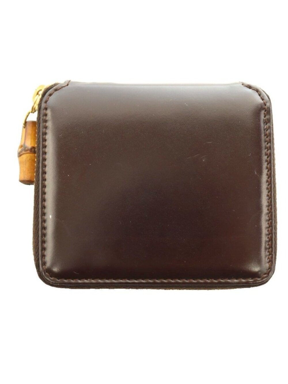 Gucci Bifold Wallet Compact Coin Purse Zip Around Bumpy Handle Leather Brown SS - Picture 2 of 9